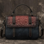 Johnature Retro k&auml;sitsi valmistatud reljeefne naiste k&auml;ekott vaba aja ehtsast nahast, suure mahutavusega naiste &otilde;lakott tumesinine v&auml;rv