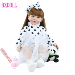 BZDOLL 60 cm pehmest silikoonist reborn v&auml;ikelapse m&auml;nguasjad 24-tollised elutruud vin&uuml;&uuml;list pikkade juustega printsess beebid t&uuml;drukule pandaga riietatud nukk 60cm Doll, Brown eyes