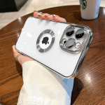 Luksuslik logoauk, pehme silikoonist l&auml;bipaistev &uuml;mbris iPhone'i 13 12 11 Pro Max XR XS X 7 8 Plus objektiivikaitsega l&auml;bipaistev kate for iphone 13