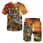 Suvine tiiger 3D prinditud meeste T-s&auml;rgid L&uuml;hikesed p&uuml;ksid &Uuml;likond Jooksmine Spordidress Lahe loomamustriline paari varustus Kaheosaline spordir&otilde;ivaste komplekt 6XL