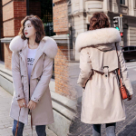 Pai Overcoming Jacket Naiste suur karusnahast krae Puuvillase polsterdatud jope Korea versioon pluss sametist v&ouml;&ouml;koht, soe puuvillane jakk suures suuruses 6XL valge