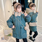 Laste puuvillased riided keskmise pikkusega Korea stiilis lastele Paks soe puuvillase polsterdatud jope tasuta kott 150cm sinine