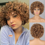 MERISIHAIR Must keskosa Afroparukas L&uuml;hike lokkis naturaalsest s&uuml;nteetilisest kiust krussis lokkis juuksed naistele peoks Cosplay igap&auml;evaseks kandmiseks 58804