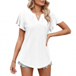 DX2024-8132# Naiste suvine uus &uuml;hev&auml;rviline naiste topp &otilde;&otilde;nsa V-kaelusega volangidega varrukatega vabaaja T-s&auml;rk S valge