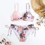 S- XL Sexy Flower lilleline rinnahoidja bikiinid naiste ujumistrikoo Naiste ujumisriided Kaheosaline bikiinikomplekt Cup Bather supluskost&uuml;&uuml;miga. S sinine