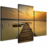 Kolmeosalise pildiga l&otilde;uendiprindiga jetty boat Lake p&auml;ikeseloojang 60x40 pruun