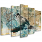 Viieosaline piltl&otilde;uendiprint Birds on a branch Vintage 100x70 sinine