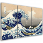 Kolmeosalise pildiga l&otilde;uenditr&uuml;kk Hokusai Great Wave of Kanagawa 60x40 sinine