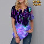 Naiste suvine T-s&auml;rk The Gaze of a Tiger Print L&uuml;hikeste varrukatega T-s&auml;rgid Vabaajalised tr&uuml;kitud topid V&auml;ikesed V-kaelusega l&uuml;hikesed varrukad XS hall