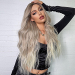 BLONDE UNICORN Pitsist esiosa s&uuml;nteetiline parukas Super pikad lokkis mustad juuksed keskosaga naistele kuumakindlad Daliy peol kasutamiseks