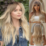 HAIRCUBE Pikalainelised blondid s&uuml;nteetilised parukad tukkidega Naturaalsed lainelised kuumakindlad helepruunid parukad naistele igap&auml;evaste peojuuste parukas