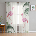 Tropical Plant Flamingo l&auml;bipaistvad kardinad magamistoa elutuppa Voile aknakardinad T&uuml;llkardinad lastetuppa 135W x 114H(cm)