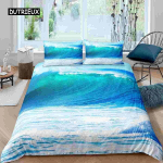 Ocean Wave tekikott Rand koos Foamy Waves kahe voodipesukomplektiga Pol&uuml;ester Sea Shore Holiday Theme Queen King Size tekikott, kolmeosaline komplekt AU Double(180x210cm)