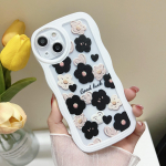 L&auml;bipaistev Wave Edge v&auml;rvitud silikoon&uuml;mbris Xiaomi Redmi Note 10 11 12 iPhone 15 14 13 11 Samsung A14 A24 A34 A54 Funda Black White Flowers kate jaoks Infinix Hot 10 (X682)