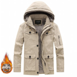 Talvejope Meeste puuvillane pestud vabaaja keskmise pikkusega tuulejope M hele khaki v&auml;rv