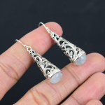 Looduslikud vikerkaare kuukivist k&otilde;rvar&otilde;ngad, 925 sterling h&otilde;be, k&auml;sitsi valmistatud filigraansed pikalehelised rippuvad rippuvad k&otilde;rvar&otilde;ngad, ehted, kingitus s&otilde;brap&auml;evaks