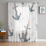 Nautical Anchor l&auml;bipaistev kardin elutoa jaoks Moodne Voile t&uuml;lli aknakardinad magamistoa k&ouml;&ouml;gi kardinad 135W x 114H(cm)