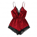 Naiste seksikas pidžaama V-kaelusega varrukateta Body Faux satiinist pitsist &otilde;mblusega p&uuml;ksiriided laia jalaga seljata &ouml;&ouml;pesu XL veinipunane v&auml;rv