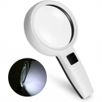 K&auml;eshoitav 30x kahekihiline 110 mm valgustatud suurendusklaas lugemiseks koos LED valgusega valge