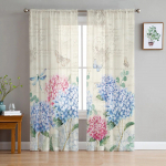Lill Hortensia akvarelltaimed Magamistoa l&auml;bipaistvad l&auml;bipaistvad kardinad P&uuml;hadekaunistused Aken Voile t&uuml;llkardin 135W x 114H(cm)