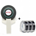 Valge v&auml;rvi MoTex E101 miniprinter, mis &uuml;hildub dymo 3D reljeefiga Teip K&auml;sitsi kirjutusmasinal kirjade reljeef etikettide valmistaja