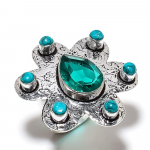 Natural Green Tourmaline, Turquoise 925 Sterling Silver Ring Size 10 k8o29
