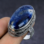 Natural Sodalite Gemstone 925 Sterling Silver Jewelry Ring Size 9.5 z7s57