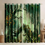 3D-printimine Metsapuu maastik &otilde;huke aken kardinad džungel Metsik loodus Botaaniline prindimuster elutoa magamistuppa W50xH160(CM)x2PCS-Grommet Top