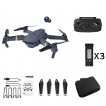 E58 Rc droonim&auml;nguasi, kahe kaameraga optiline voolu positsioneerimine WiFi FPV helikopteri neljakopteri kokkupandav &otilde;hust selfie lastele kingitus dual camera 3 battery must