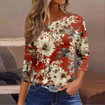 Naiste mood vabaaja &uuml;mmarguse kaelusega 3/4 varrukatega vaba tr&uuml;kiga T-s&auml;rk naiste topp L sinine