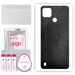 apgo Protective Skin Sticker for the back compatible with Realme C25 RMX3193, Wrap Film, Foil, Vinyl - Pattern Black Leather