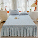 V&auml;ike lilleline pastoraalses stiilis voodikate, valge pitsist puuvillane voodiseelik, kolmeosaline majapidamiskomplekt, paks tepitud libisemisvastane voodikate 150x200cm bed skirt