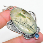 Natural Prehnite, Blue Topaz Gemstone 925 Sterling Silver Pendant 2.60 d9e98