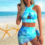 Naiste &otilde;larihmaga ujumistrikoo Must-valge tr&uuml;kitud bikiinidega l&uuml;hike ujumistrikoo L