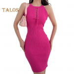 Suvine naiste kleit, p&auml;itsed kaelaga Risti n&ouml;&ouml;riga rihm &otilde;lgadeta varrukateta kootud k&otilde;rge elastsusega &otilde;&otilde;nes, puhast v&auml;rvi &uuml;mbris, k&otilde;hn pidu, ostlemine khaki