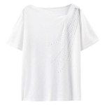 Retro Rhinestone'i l&uuml;hikeste varrukatega T-s&auml;rgi alumine s&auml;rk naistele &Uuml;markaelusega T&auml;ielikult sobiv swing kraega vabaaja s&auml;rk, naiste suver&otilde;ivad 3XL valge