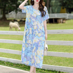 Vintage printiga pikad kleidid naistele Suures suuruses l&uuml;hikeste varrukatega vabaaja kleit Elegantne keskealiste naiste r&otilde;ivad XL