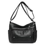 Naiste Crossbody kott keskmise vanusega pehmest nahast, suure mahutavusega &uuml;hev&auml;rviline mitme taskuga &otilde;lakott must