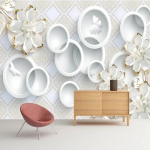 Moodne loominguline 3D reljeefsete lilledega ringikujuline fototapeet magamistoa, elutoa, teleri taustaseina kaunistamiseks 200 cm(W) x 140 cm(H) white