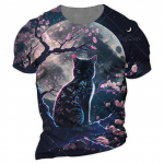 Jaapani Samurai Cat Graphic T-s&auml;rgid Lahedad klassikalises kunstistiilis meeste ja naiste tr&uuml;kised T-s&auml;rgid Moodsad O-kaelusega l&uuml;hikeste varrukatega vabad topid S