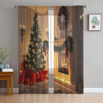 J&otilde;ulupuu p&auml;rg Kingitused Kamin T&uuml;ll L&auml;bipaistvad Akna Kardinad Elutoa Magamistoa Moodne Voile Organza Kardinad kardinad W135 x H115cm x1