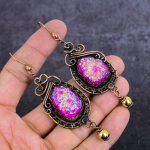 Natural Titanium Druzy Gemstone Copper Wire Wrap Jewelry Earring 3.62 c2b93