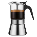 Moka induktsioonpliit espressomasin surveklapiga, kristallklaasist kate ja roostevabast terasest Esprosso Moka pott, klassikaline Itaalia kohvimasin 160ML