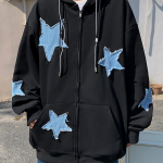 Men's cardigan ins embroidered celebrity couple top autumn and winter trend loose plush y2k denim patch sweater jacket M must
