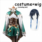UUS kuum m&auml;ng Cosplay Venti kost&uuml;&uuml;m parukas Mondstadti tuulejumala m&auml;nguvorm armas riietus XS-XXL L-(Full set+wig)