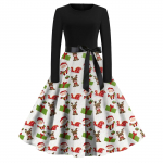 Naiste vabaaja mood &uuml;mara kaelusega pikkade varrukatega j&otilde;ulupildiga vintage pikk kleit M