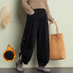 Talvised Velvetist Haremip&uuml;ksid Vintage Baggy Soojad Naiste P&uuml;ksid Vabaaja K&otilde;rge V&ouml;&ouml;kohaga Pl&uuml;&uuml;sist Paksud Pahkluuni P&uuml;ksid M must