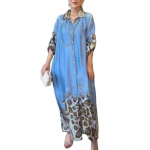 Lady Spring Maxi kleit rev&auml;&auml;riga Leopardimustrilised pikad varrukad koos mansetin&ouml;&ouml;biga, &uuml;herealine S sinine