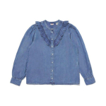 Levis Ruffled Hem Button Round Neck Long Sleeve Shirt Naiste pluusid Sinine A8431-0000 M
