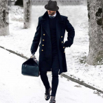 Meeste Villane Kahekordse Rinnaga Paks Villane Trenchcoat S tumesinine